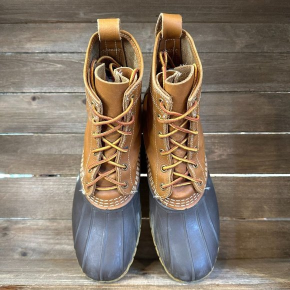 Womens LL Bean Brown Leather Waterproof Unlined Winter‎ Duck Boots Size 8 M GUC - Picture 2 of 5